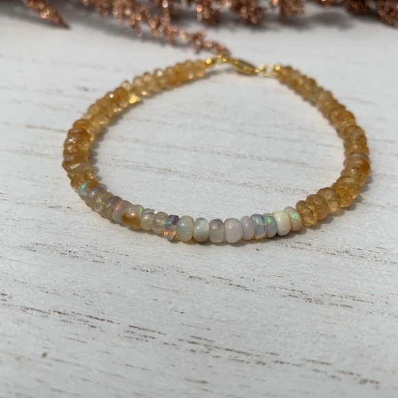 Citrine And Welo Opal Gemstone Gold Bracelet - Picture 6 of 8